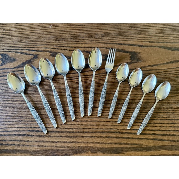 Other - Vintage 11-Piece Stainless Steel Japan Rose Floral Flatware Lot